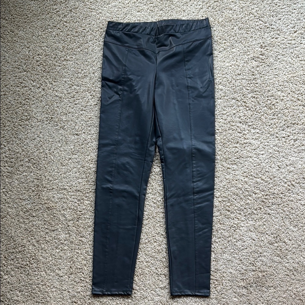 Bebe Gray Faux Leather Leggings with Stretchy Fabric and Snug Fit